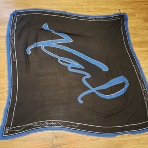 Karl Lagerfeld LARGE Black Royal Logo Fringe Square Cover-up Wrap Square 56x56